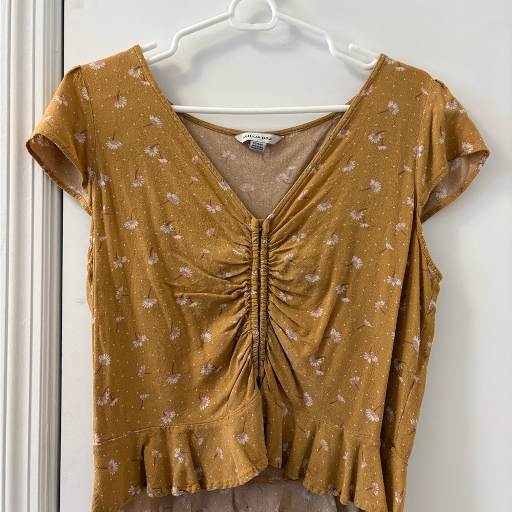American Eagle Outfitters Mustard Floral Blouse